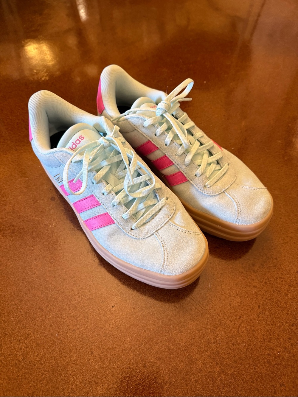 adidas Light Turquoise Suede Low-Top Sneakers with Hot Pink Stripe